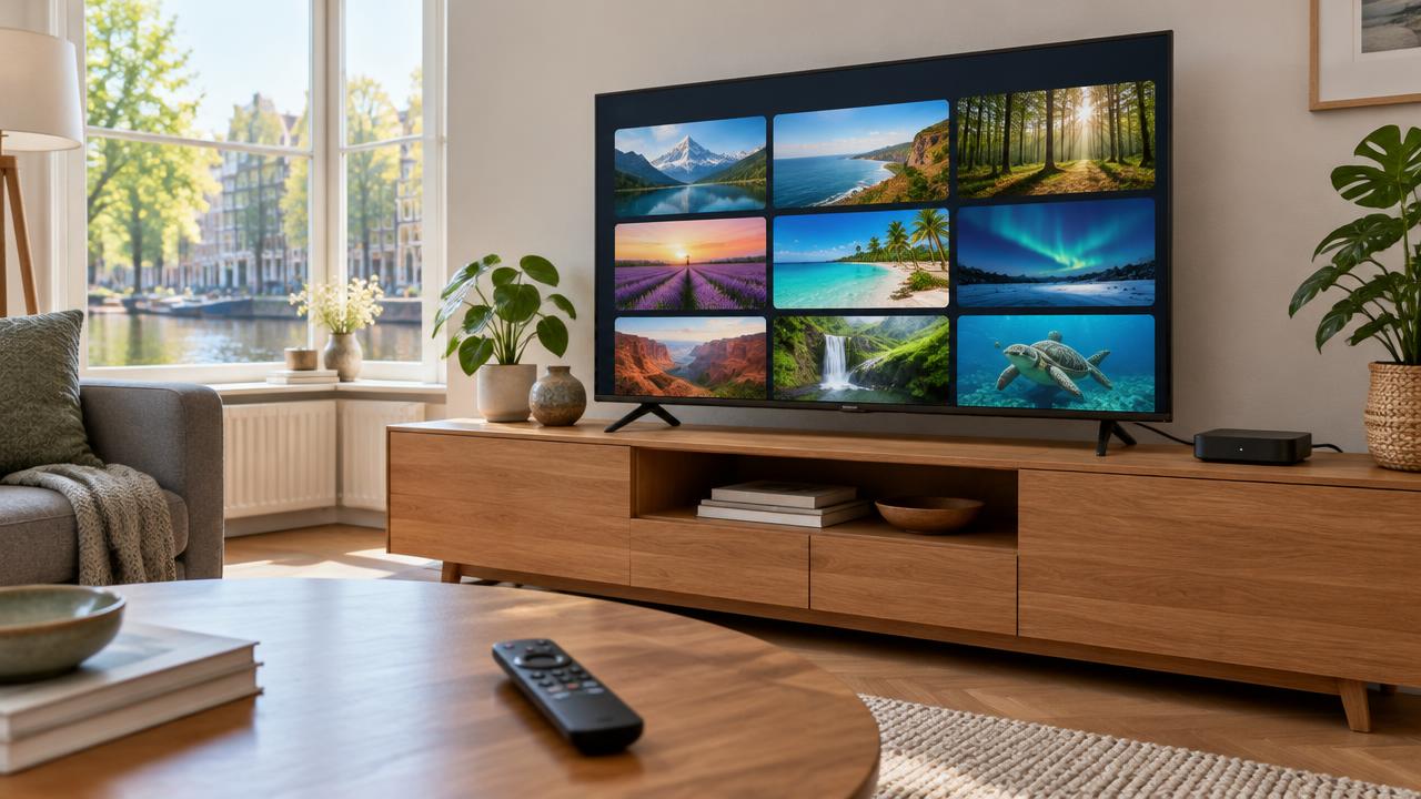Smart-tv met streamingapparaat in een Nederlandse woonkamer
